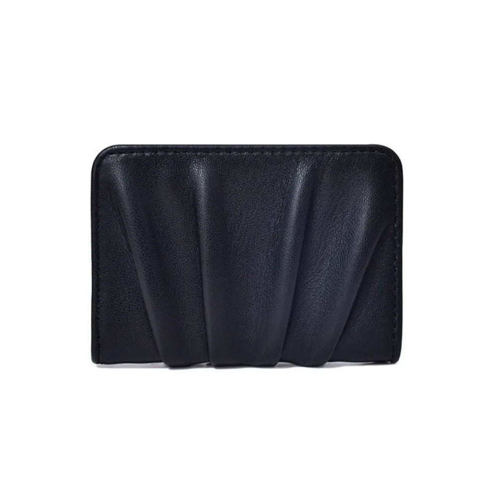 Elegant Foldable Wallet Multiple Card Slots PU Leather Mini Coin Purse Versatile Solid Color Wrinkled Card Holder Girls