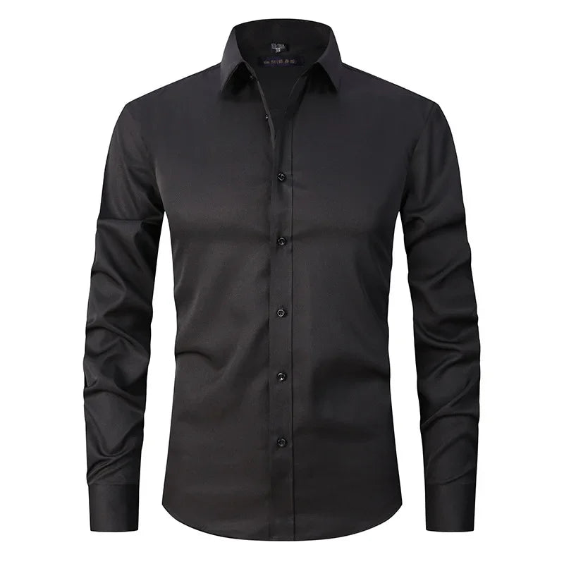 Men's Slim Fit Stretch Long Sleeve Dress Shirt — Square Collar Elegant Business Social