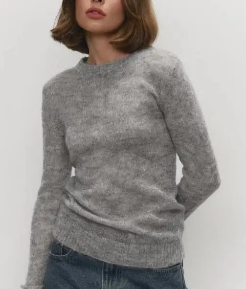 Women's Sweater 2025 Spring Autumn New Comfortable Round Neck Long Sleeve Casual Knitted Basic Semi Transparent Pullover Sweater