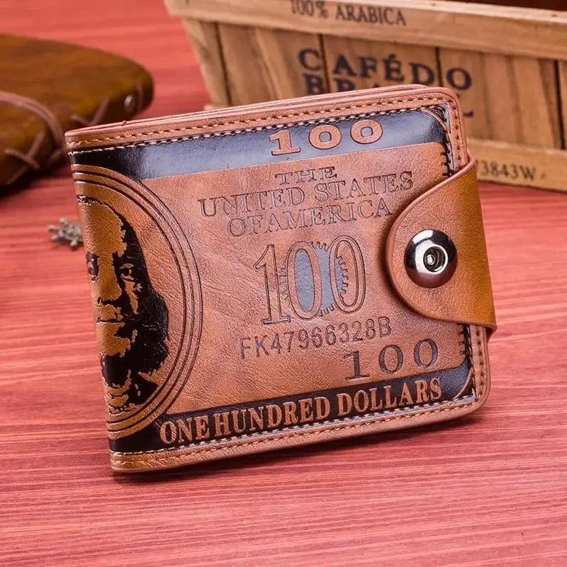 Fashion Wallets With 100 US Dollar Pattern Wallet Male Leather Photo Card Holder Large Capacity