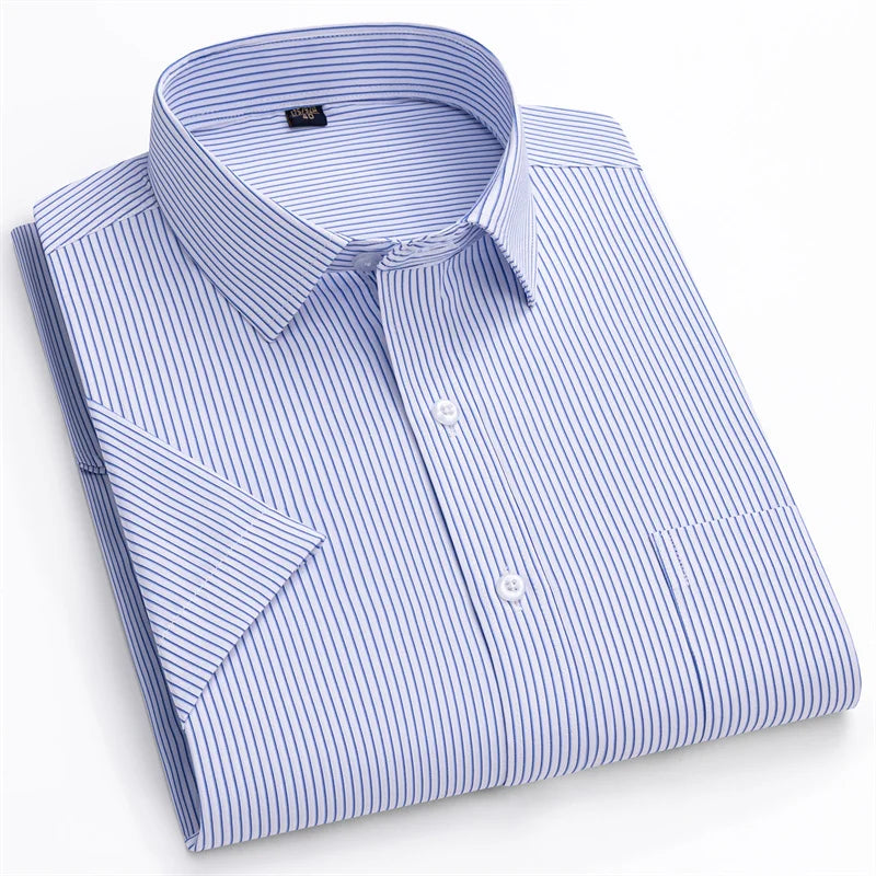 Lynett Lamar Men's Striped Short Sleeve Formal Shirt — Smart Casual Business Office Up to 6XL