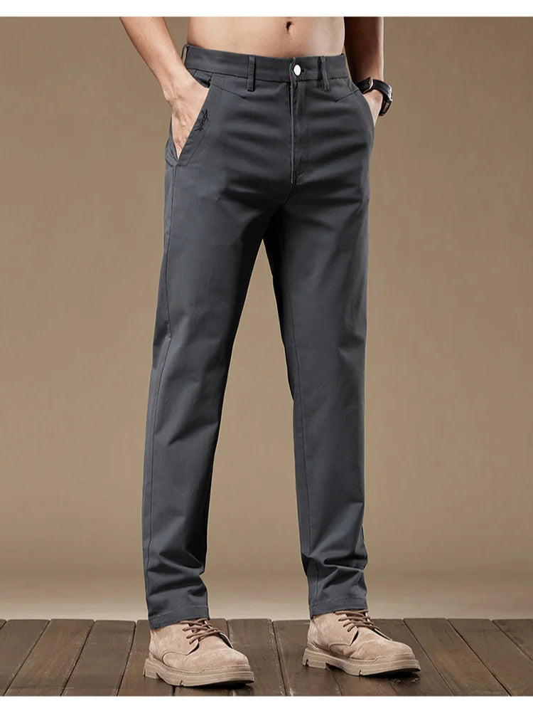 Business Casual Trousers Men's 2024 Autumn New Men's Clothes Work Pants Male Formal Dress Straight Pants Black Gray Khaki