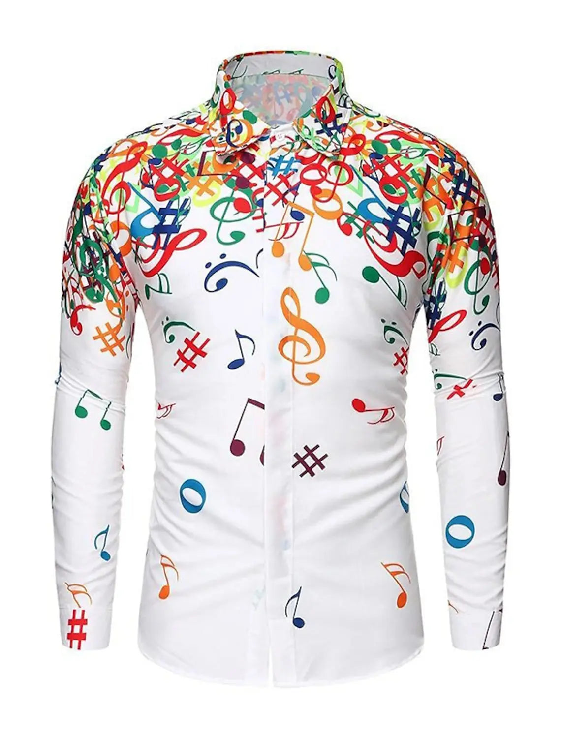 Men's Button Up Shirt Music Notes Collar 3D Print Daily Vacation Long Sleeve Print Clothing Apparel Hawaiian Casual Beach