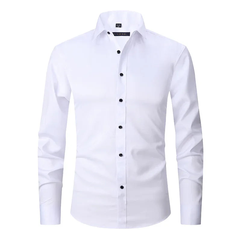 Men's Slim Fit Stretch Long Sleeve Dress Shirt — Square Collar Elegant Business Social