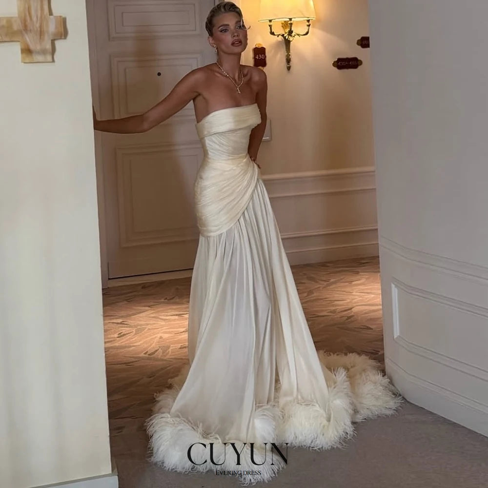 CUYUN 2025 Luxury Women Party Dresses Gala Strapless A Line Formal Evening Gown Customized Wedding Party Dresses Prom Gown