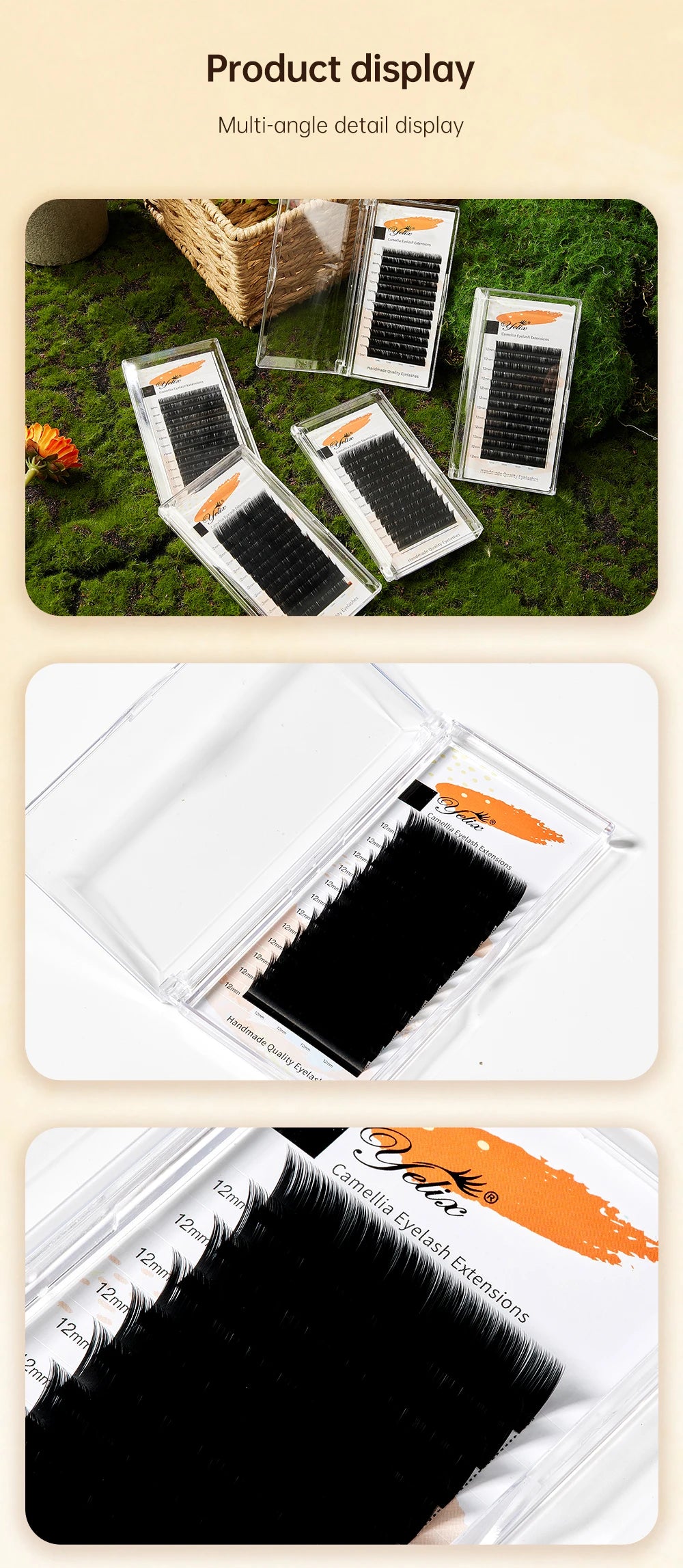 Yelix Camellia Lashes with Adhesive LC LB LJ C D Curl Eyelashes Natural Soft Eyelash Extensions Russian Volume Individual Lashes