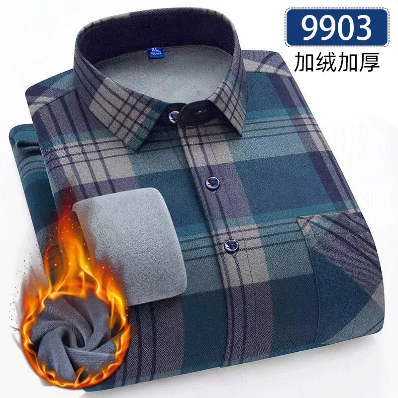 Lynett Lamar Men's Thickened Fleece Plaid Shirt — Warm Long Sleeve Check
