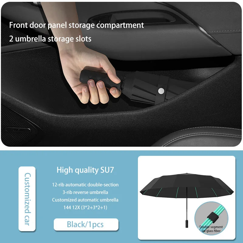 Extra Large Auto Open Close Umbrella Windproof Reverse Fold Sun Rain UV Protection Black Layer Sunshade for Outdoor Travel Use