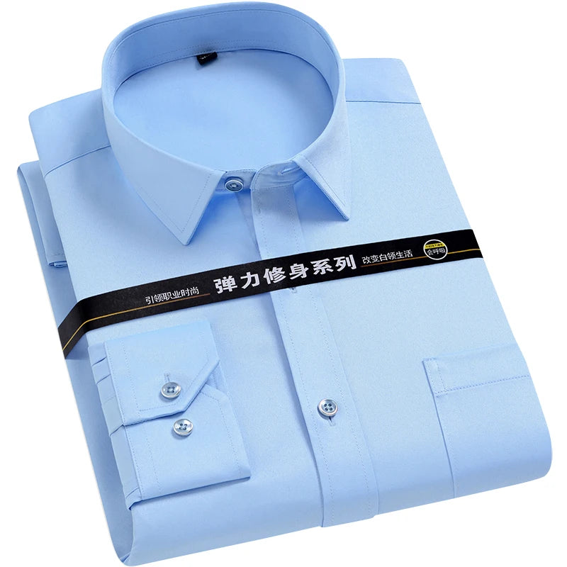 Lynett Lamar Men's Mandarin Collar Long Sleeve Dress Shirt — Patch Pocket Smart Casual Business S–4XL