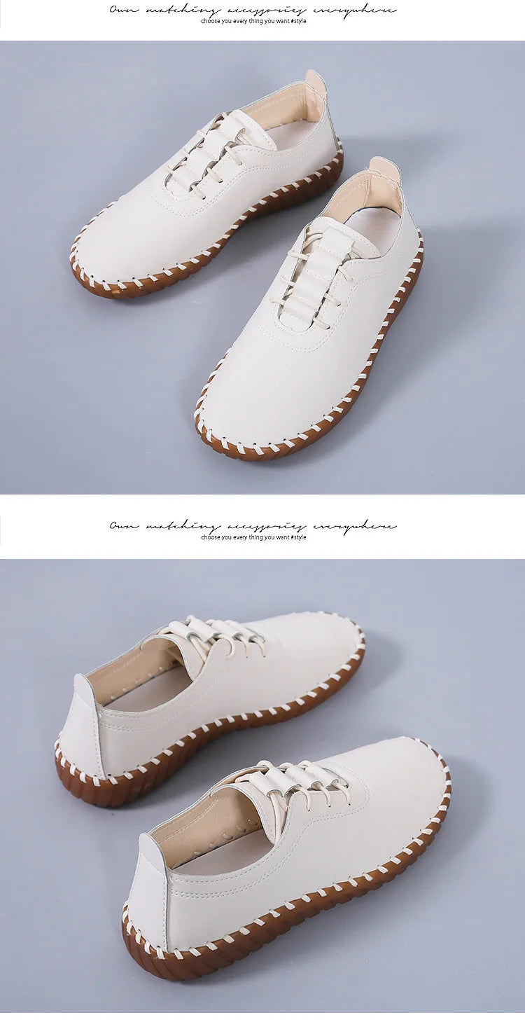 Flat Shoes for Women 2025 New Handmade Sewing Women Sneakers Fashion Casual Mom Shoes comfortable Women's Loafers Big Size 35-43