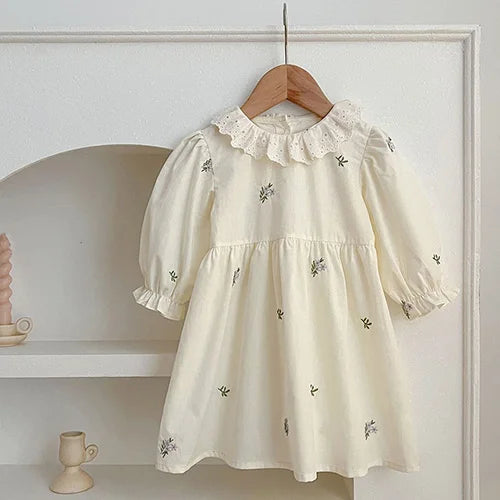 2025 New Spring Sister Dress 2-6Yrs Girl Party Dress Long Sleeved Cotton Mesh Splicing Kids Princess Dresses Children Clothes