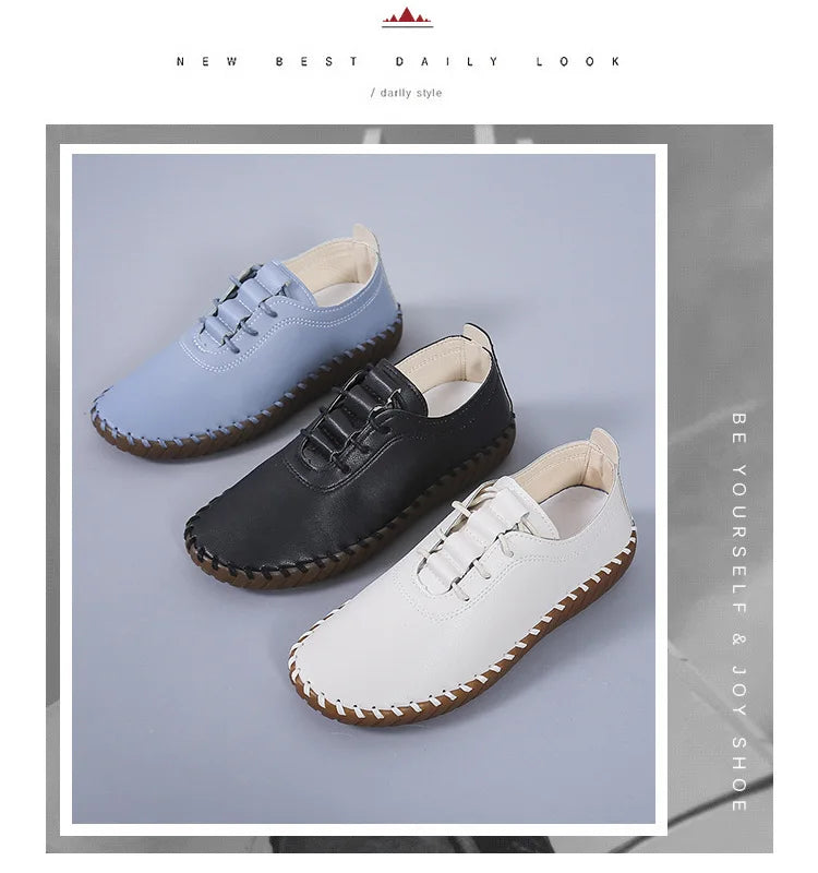 Flat Shoes for Women 2025 New Handmade Sewing Women Sneakers Fashion Casual Mom Shoes comfortable Women's Loafers Big Size 35-43