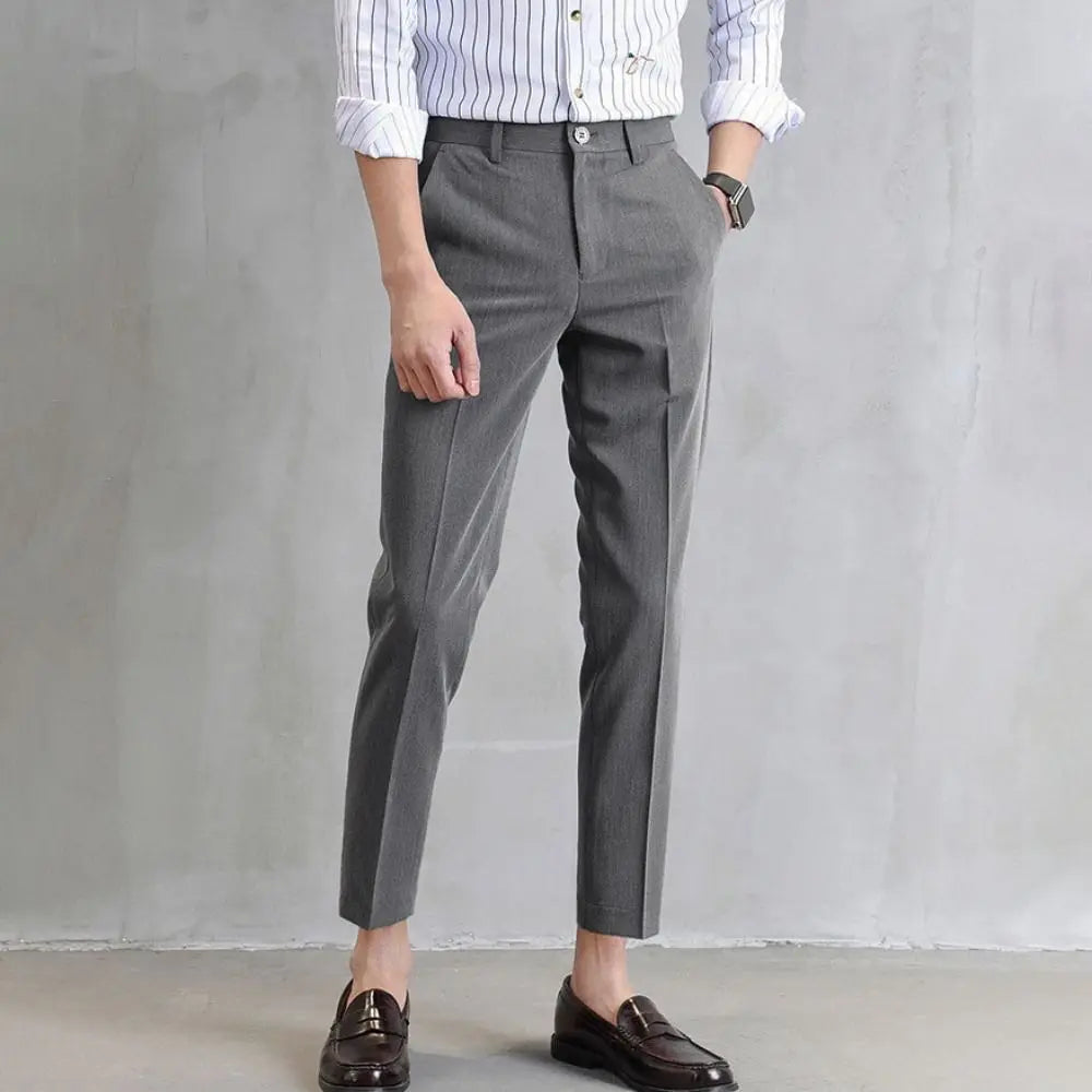 Cropped Pants Business Suit Pants Thin Straight Men's Formal Pants Casual Trousers Solid Color Classic Suit Pants Business