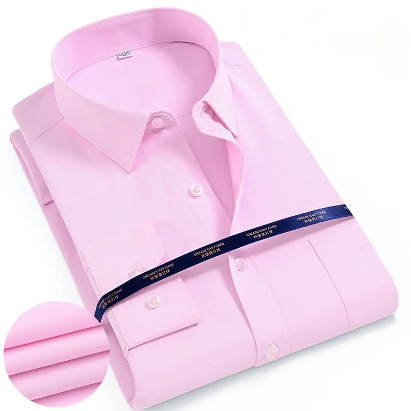 Lynett Lamar Men's Easy-Care Solid Long Sleeve Dress Shirt — Standard Fit Business & Office Up to 5XL