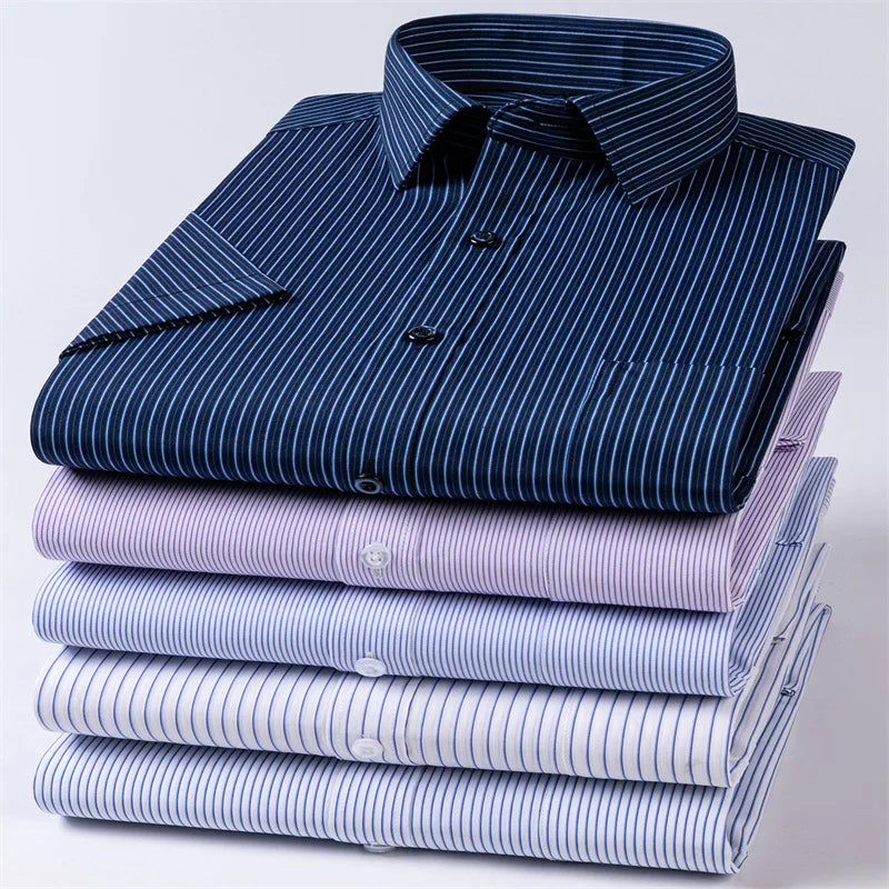 Lynett Lamar Men's Striped Short Sleeve Formal Shirt — Smart Casual Business Office Up to 6XL