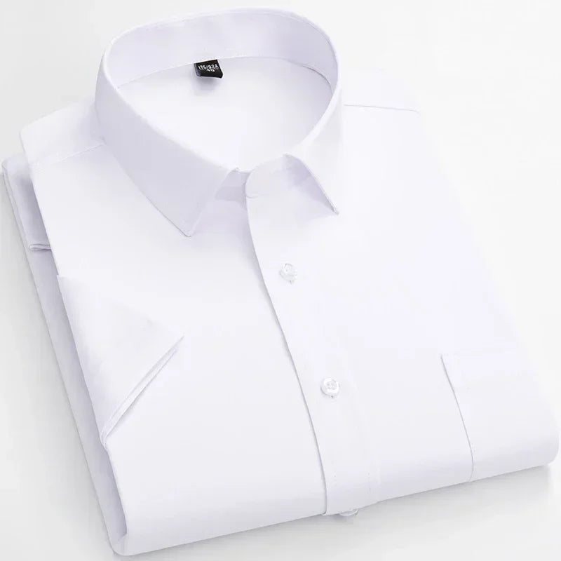 Lynett Lamar Men's Stretch No-Iron Short Sleeve Dress Shirt — Square Collar Formal Workwear