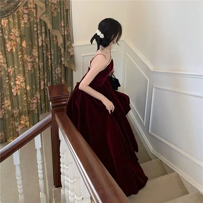 Velvet Dress Hepburn Long Skirt Women Clothing Party Dresses Vestido Dress