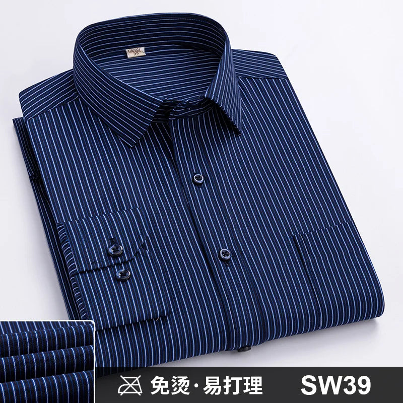 Lynett Lamar Men's Anti-Wrinkle Non-Iron Striped Long Sleeve Dress Shirt — Business Formal Up to 4XL