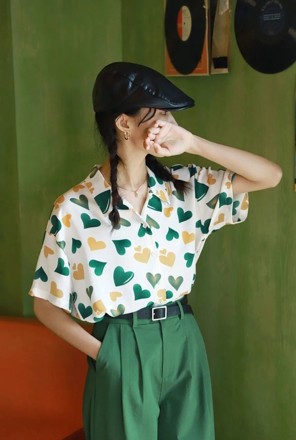 Woman Top Love Shirts & Blouses for Women Green New Collection 2025 Elegant and Youthful S Y2k Fashion Clothing Sales Cool Cute