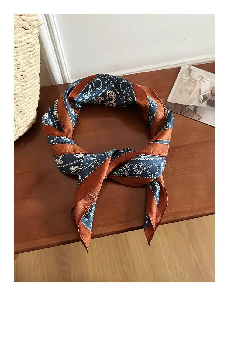 Silk scarf women's 2025 spring and summer new fashion high-end sense retro neck small square scarf accessories