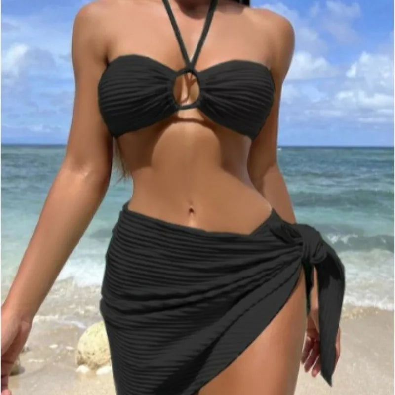 Bikini Fashion Swimsuit Ins Three Piece Set for Women Beach Vacation Triangle Sexy and High-end White and Red Swimsuit for Women