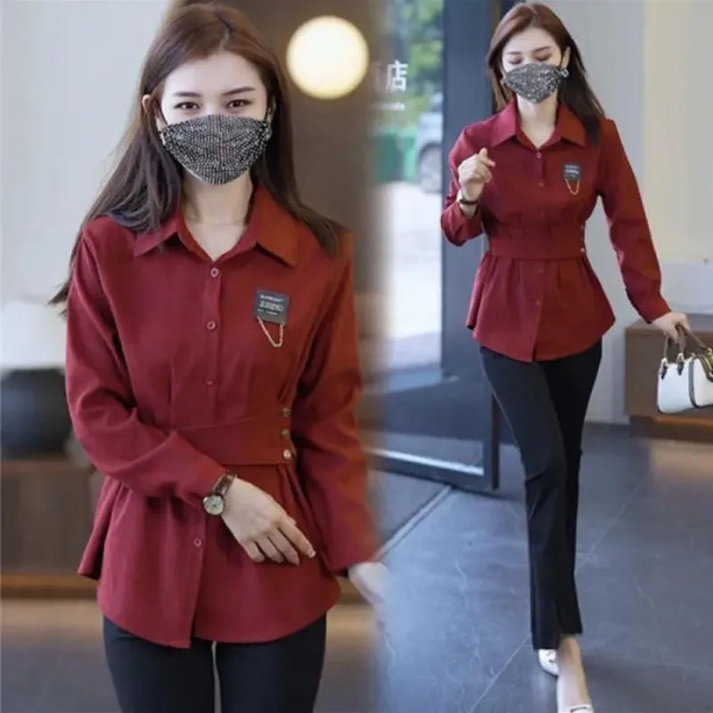 Female Tops Formal Dress Shirts Spring and Autumn Full Long Sleeve Women's Shirt Blouse Wear To Work Button Up Office Outfits Xl