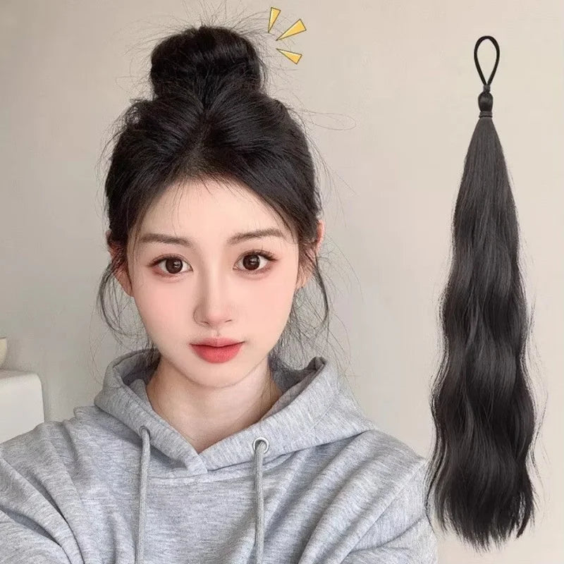 50cm Synthetic Self-Winding Hair Bundle With Elastic Loop DIY Hair Ponytail Bundle To Increase Hair Volume Bud Hair Bun