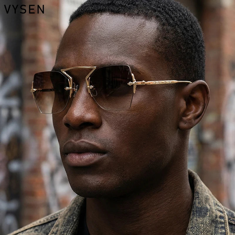 Square Rimless Punk Sunglasses Men 2026 Luxury Brand Vintage Metal Frame Polygon Sun Glasses For Male Steampunk Shades Eyewear