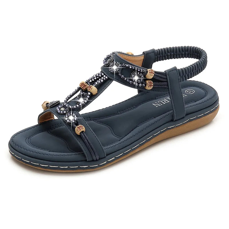 Fashion Women Sandals New Flat Sandals Women Summer Bohemia Style Outdoor Rhinestone Comfortable Beach Shoes Zapatos De Mujer