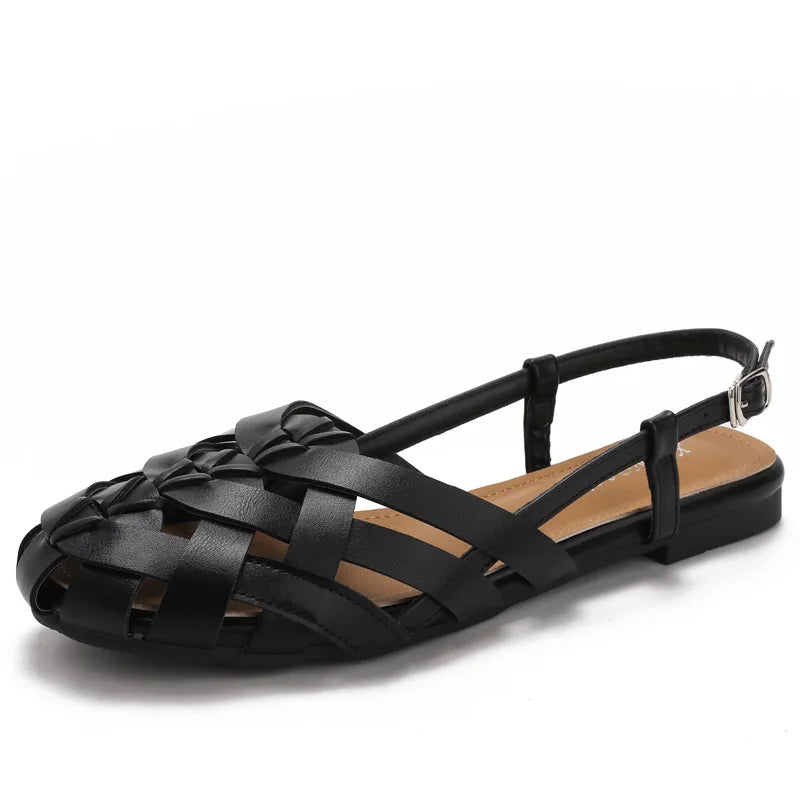 Womens Flat Sandals Summer Beach Holiday Footwear Fashion Woven Slingback Roman Shoes Designer Elegant Party Sandals Zapatos
