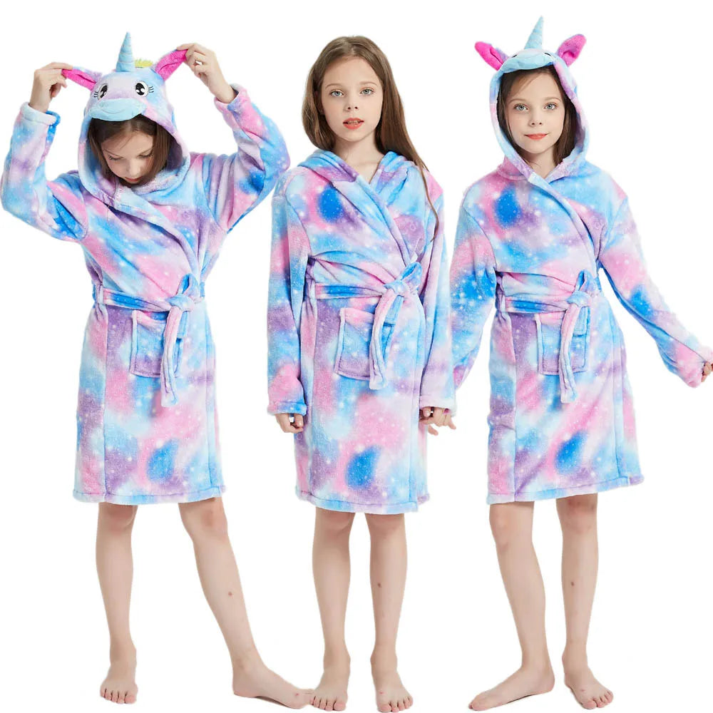 Children Bathrobe For Girls Kigurum Unicorn Pyjamas Kids Colar Fleece Boys Bathrobes Nightgown Baby Sleepwear Hooded Bath Robe