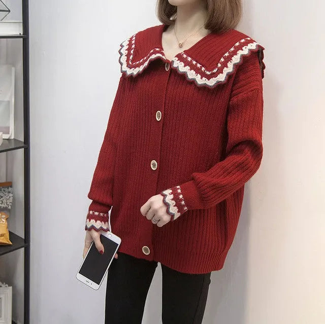 Knitted Sweater Woman Coat Korean Style Fashion 2025 New In Knitwear Office Wear Light Vintage Hot Trend Red Cardigan For Women