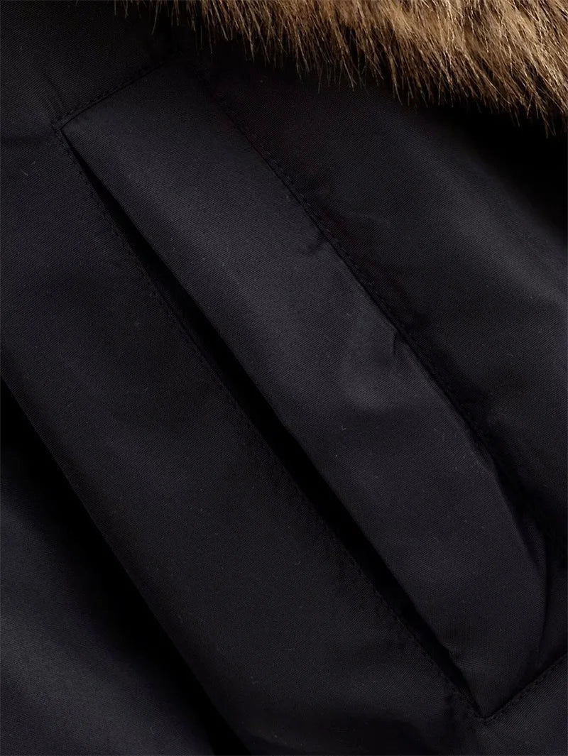 Women's Jacket 2025 Winter New Style Black Long Sleeve with Fur Collar Décor Loose and Simple Jacket Casual Fashion Versatile