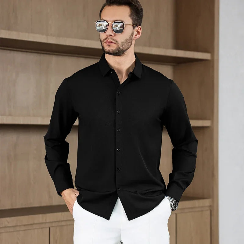 Lynett Lamar Men's Smart Casual Stretch Shirt — Wrinkle-Free Long Sleeve