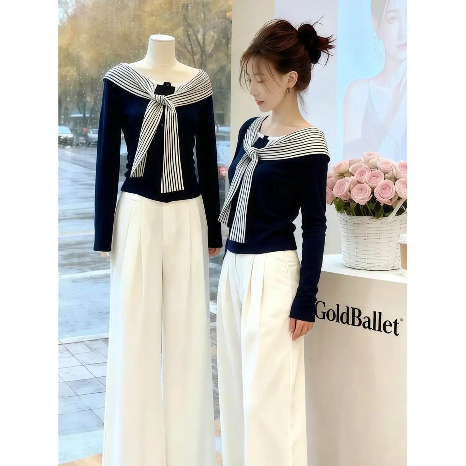 Women Clothes Autumn Fashion Simplicity All-match Fashionable Temperament Appear Thin Fake Two Pieces Long Sleeve Pullovers Tops