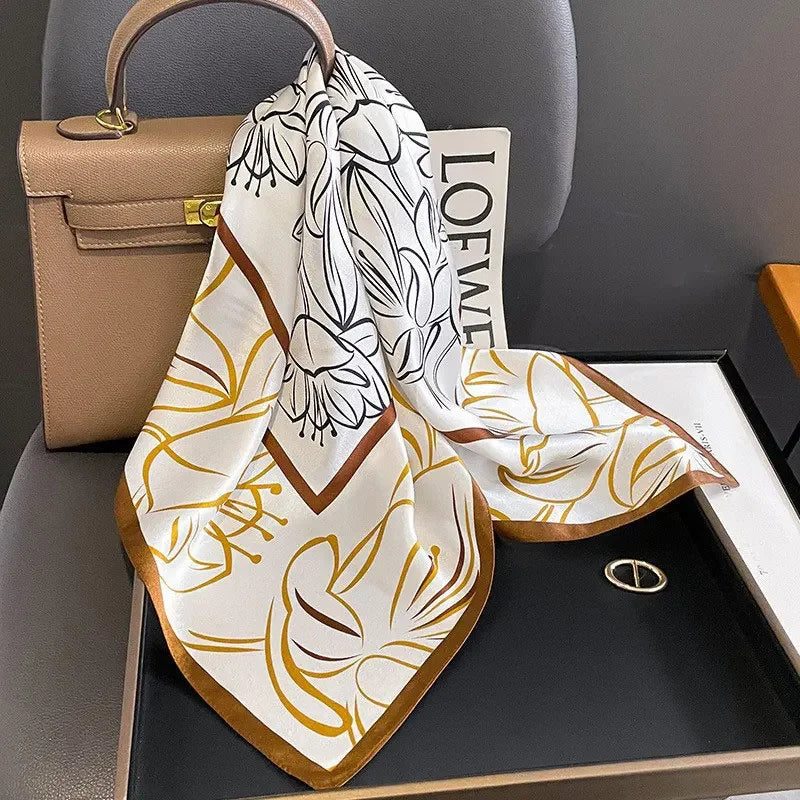 100% Silk Scarf Women Mulberry Luxury High Quality Square Fashion Print Hair Neckerchief Lady Shawl Wraps Hijab Bandana Scarves