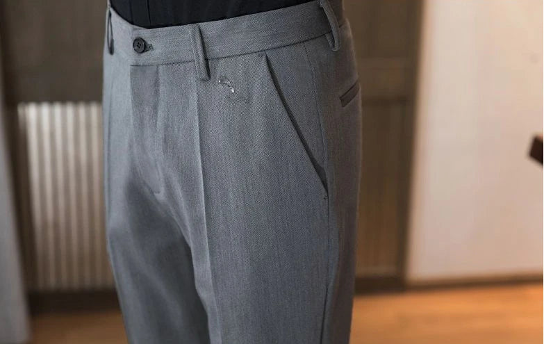 Trousers for Men Cropped Slim Fit Formal Work Casual Pants Man Dress Tailoring Baggy Polyester Slacks Korean Style Cotton Sale