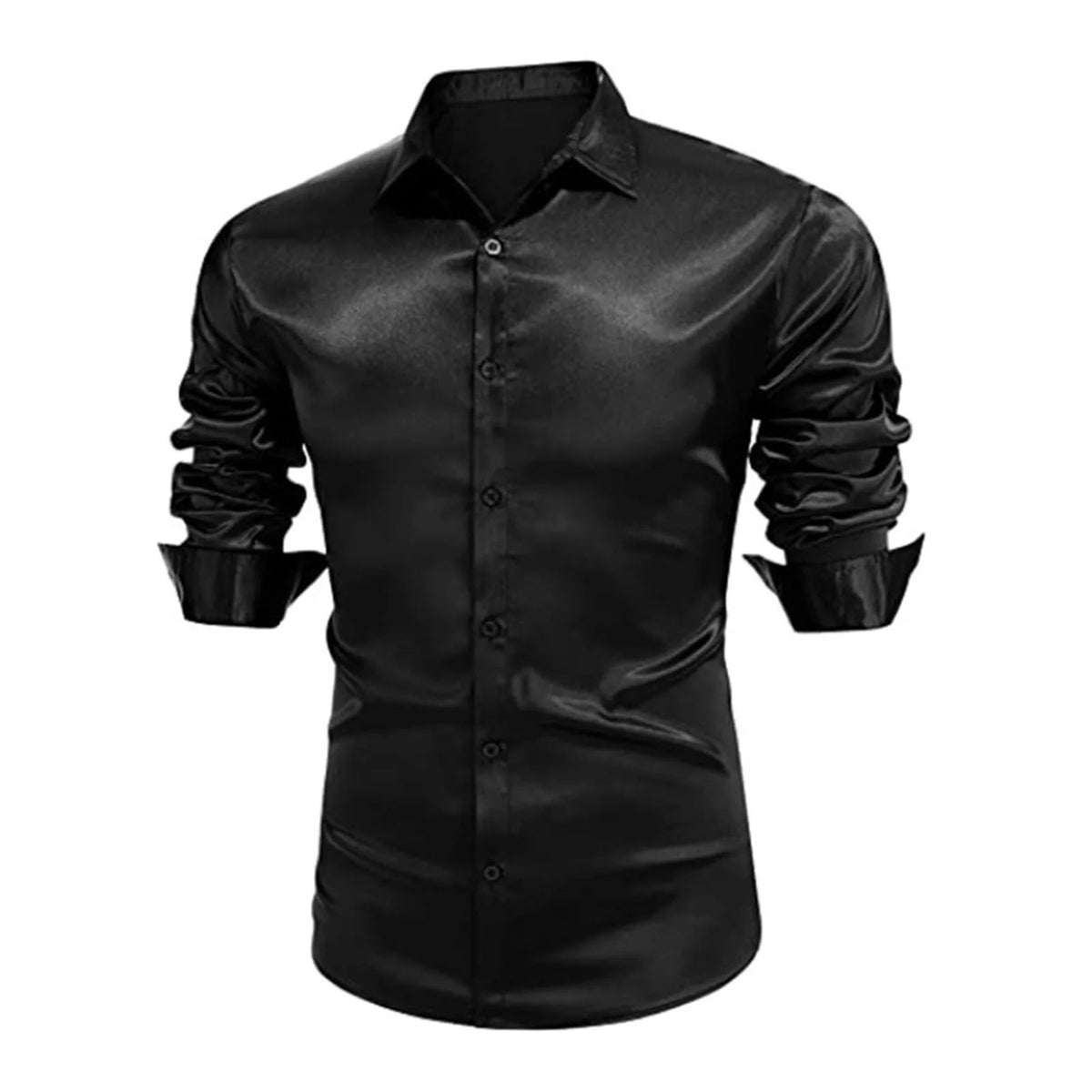 Lynett Lamar Men's Ice Silk Wrinkle-Resistant Non-Iron Long Sleeve Shirt — Slim Fit Glossy Business Casual