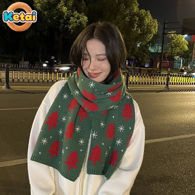 Women's Knitted Scarf for Fall and Winter, Red, Warm and Versatile, Perfect for Students, Couples and Christmas Gifts, Wool Wrap