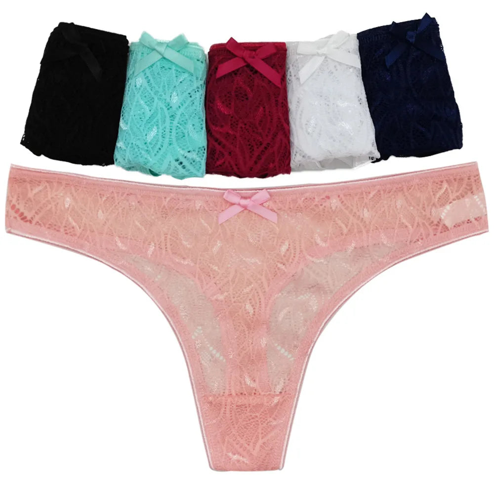 Sexy Panties Women Lace Silk Underwear Low Waist Bow Solid Color Briefs Cotton Crotch Breathable Sexy Thongs Women Underwear