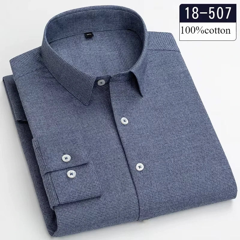 Men's 100% Cotton Brushed Slim Fit Long Sleeve Shirt — Plaid & Striped Casual Autumn