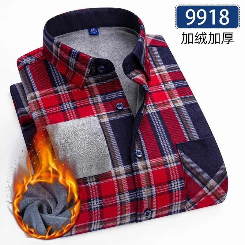 Lynett Lamar Men's Thickened Fleece Plaid Shirt — Warm Long Sleeve Check