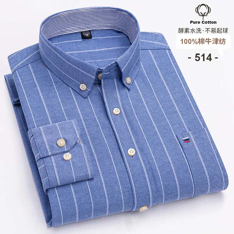 Lynett Lamar Men's 100% Cotton Oxford Plaid Long Sleeve Dress Shirt — Regular Fit Casual S–7XL