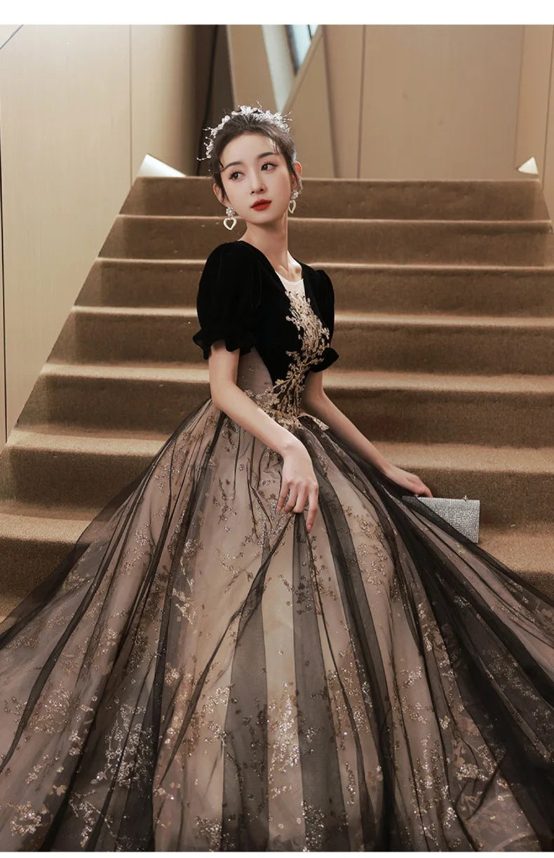 Elegant Women Evening Dress Light Luxury Vintage Appliques Long Banquet Gowns Female Formal Party Dresses Prom graduation dress