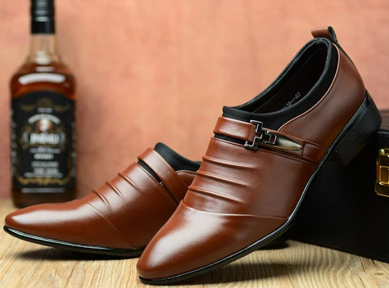 Mens Dress Shoes Business Leather Shoes Luxury Slip on Oxfords Point Toe Men Wedding Shoes Loafers Classic Plus Size Formal Shoe