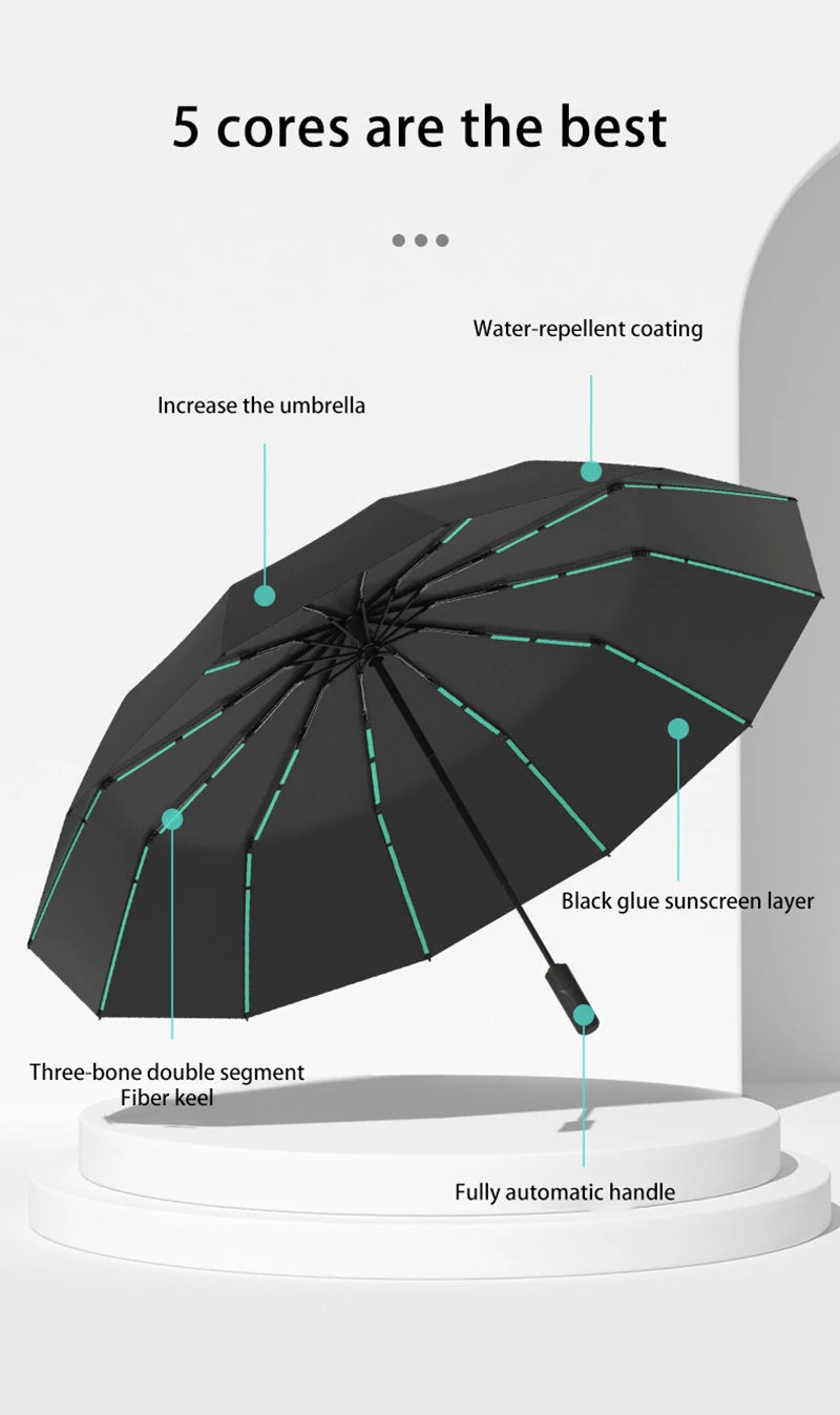 Extra Large Auto Open Close Umbrella Windproof Reverse Fold Sun Rain UV Protection Black Layer Sunshade for Outdoor Travel Use