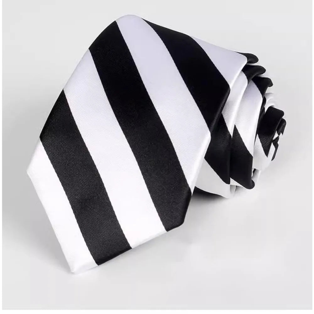 5CM Black White Striped Neckties For Men Formal Dress Neckwear Silk Imitation Narrow Neck Ties Women Shirts Casual Daily Cravate