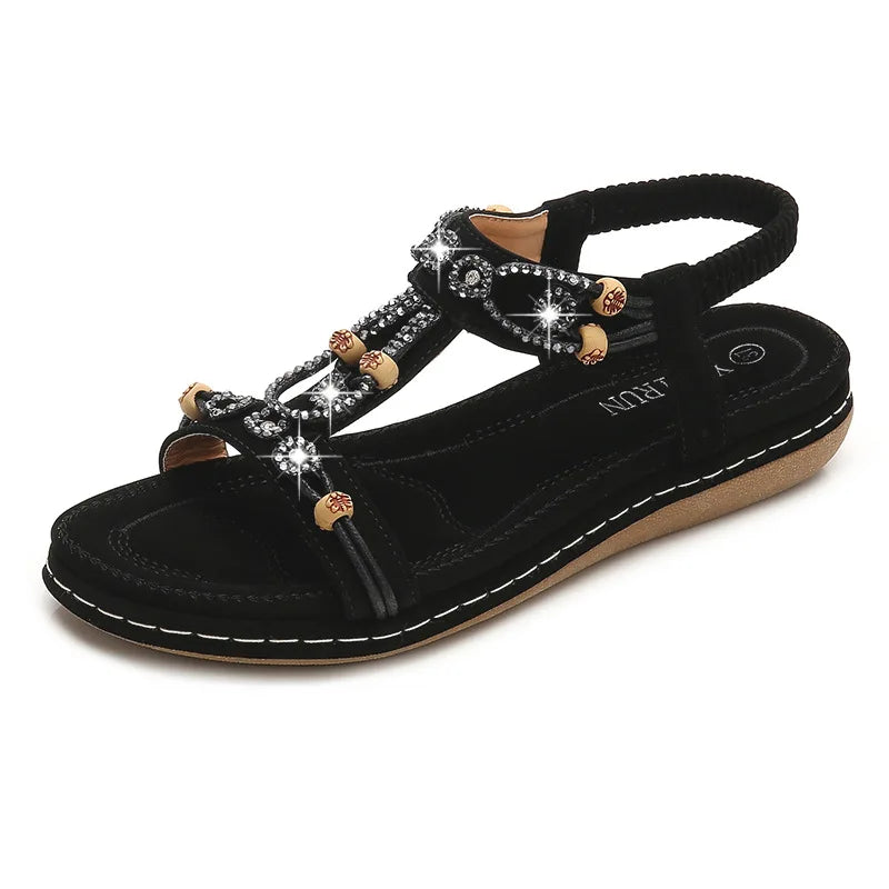 Fashion Women Sandals New Flat Sandals Women Summer Bohemia Style Outdoor Rhinestone Comfortable Beach Shoes Zapatos De Mujer