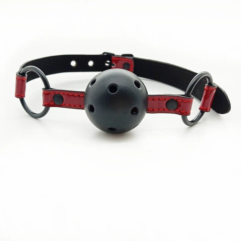Adult Game SM Sex Toys PU Leather Open Mouth Gag Female Oral Fixation Mouth Stuffed Ball Flirting Bdsm Bondage Party Exotic Shop