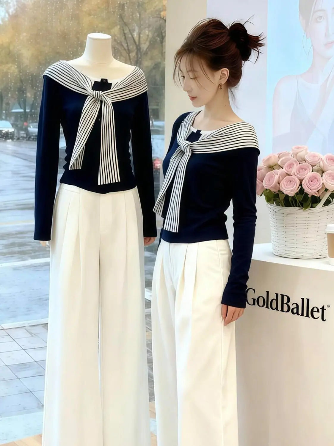 Women Clothes Autumn Fashion Simplicity All-match Fashionable Temperament Appear Thin Fake Two Pieces Long Sleeve Pullovers Tops